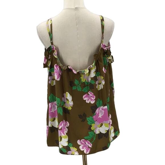 AERIE XL Olive Floral Scoop Neck Adjustable Spaghetti Strap Cami Top b141 - Picture 2 of 6